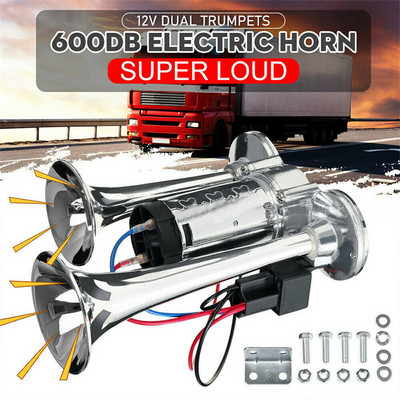 600DB 12V Dual Trompets Super Loud Automašīnu elektriskais signāls Truck Boat Train Speaker Car 12V Compressor Air Sign with Wires Relay