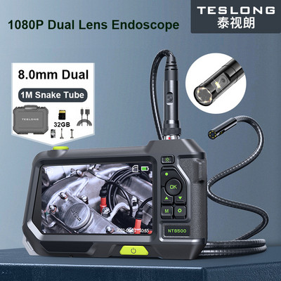 Teslong NTS500 dvigubo objektyvo trigubo lęšio automatinio fokusavimo endoskopas IP67 tikrinimo kameros boreskopas, skirtas automobilio variklio patikros vamzdyno remontui
