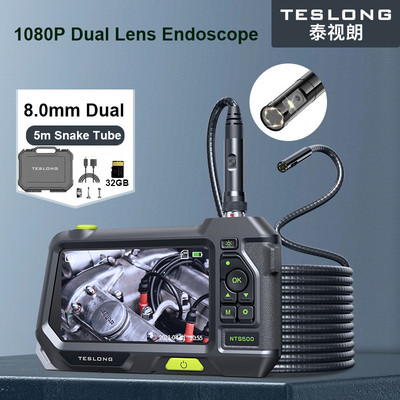Teslong NTS500 dvigubo objektyvo trigubo lęšio automatinio fokusavimo endoskopas IP67 tikrinimo kameros boreskopas, skirtas automobilio variklio patikros vamzdyno remontui