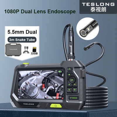 Teslong NTS500 dvigubo objektyvo trigubo lęšio automatinio fokusavimo endoskopas IP67 tikrinimo kameros boreskopas, skirtas automobilio variklio patikros vamzdyno remontui