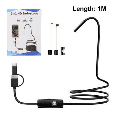3 az 1-ben Tpye-c USB endoszkópos kamera HD kamerafej IP67 vízálló borescope videovizsgálat 6 LED-del állítható Android rendszerhez