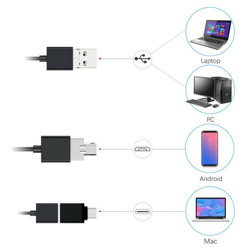 3 az 1-ben Tpye-c USB endoszkópos kamera HD kamerafej IP67 vízálló borescope videovizsgálat 6 LED-del állítható Android rendszerhez
