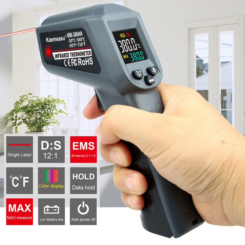 Digitaalne infrapuna termomeeter ühe/kahe laseriga kontaktivaba termomeeter Tööstuslik kõrgtemperatuuriline LCD värviline ekraan