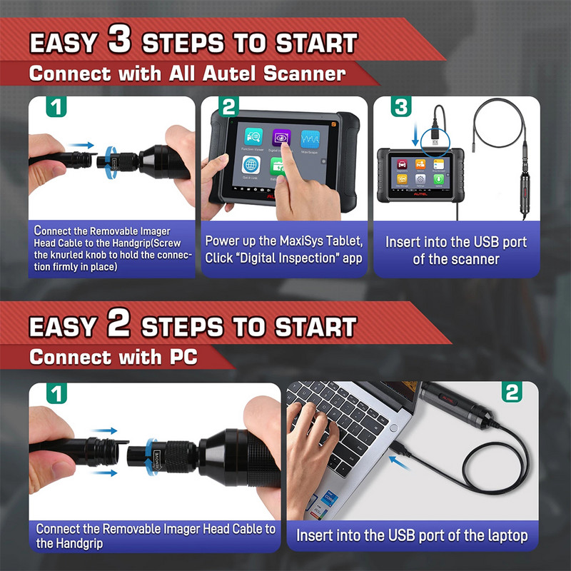Autel MaxiVideo MV108 Automotive 8.5mm/0.33" Camera de inspecție digitală Endoscop Funcționează cu tablete Autel Model MK808BT MK906Pro