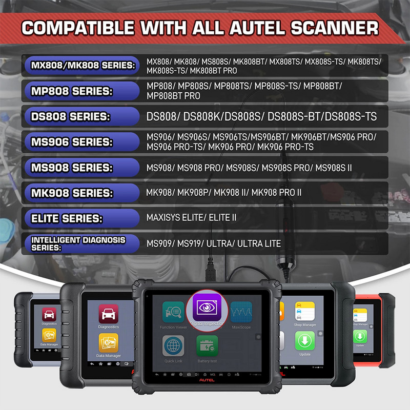 Autel MaxiVideo MV108 Automotive 8.5mm/0.33" Camera de inspecție digitală Endoscop Funcționează cu tablete Autel Model MK808BT MK906Pro