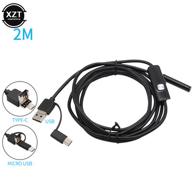 USB Endoszkóp kamera Rugalmas IP67 Vízálló 6 Állítható LED Autóellenőrző Borescope Kamera Micro USB OTG Type C Androidhoz