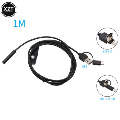 USB Endoszkóp kamera Rugalmas IP67 Vízálló 6 Állítható LED Autóellenőrző Borescope Kamera Micro USB OTG Type C Androidhoz