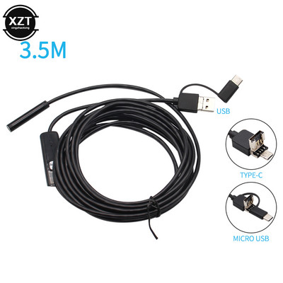 USB Endoszkóp kamera Rugalmas IP67 Vízálló 6 Állítható LED Autóellenőrző Borescope Kamera Micro USB OTG Type C Androidhoz