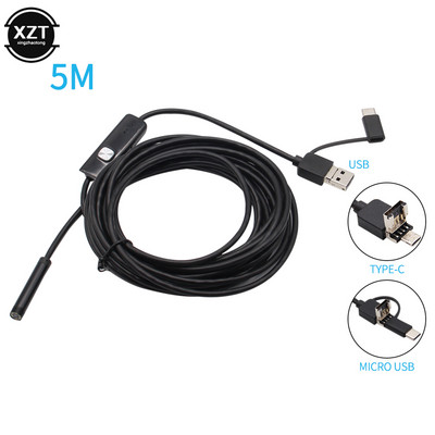 USB Endoszkóp kamera Rugalmas IP67 Vízálló 6 Állítható LED Autóellenőrző Borescope Kamera Micro USB OTG Type C Androidhoz