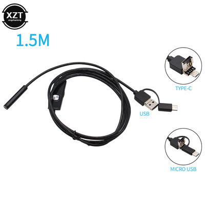 USB Endoszkóp kamera Rugalmas IP67 Vízálló 6 Állítható LED Autóellenőrző Borescope Kamera Micro USB OTG Type C Androidhoz