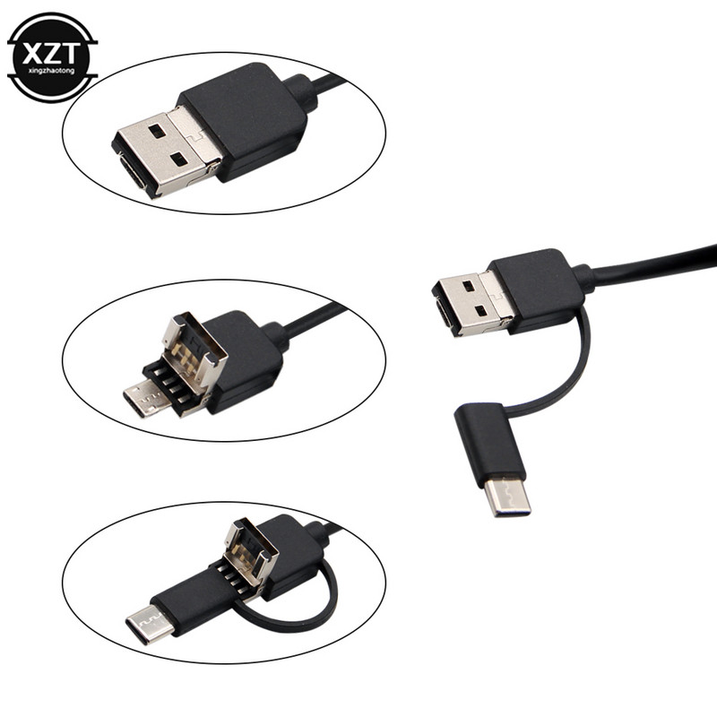 USB Endoszkóp kamera Rugalmas IP67 Vízálló 6 Állítható LED Autóellenőrző Borescope Kamera Micro USB OTG Type C Androidhoz