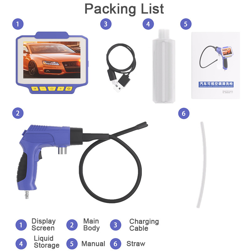 4.3 inch 1080P Aer condiționat pentru mașină cu aer condiționat Vizibil pentru spălare pistol de curățare endoscop cu vedere laterală dreaptă pistol de pulverizare Camera boroscop