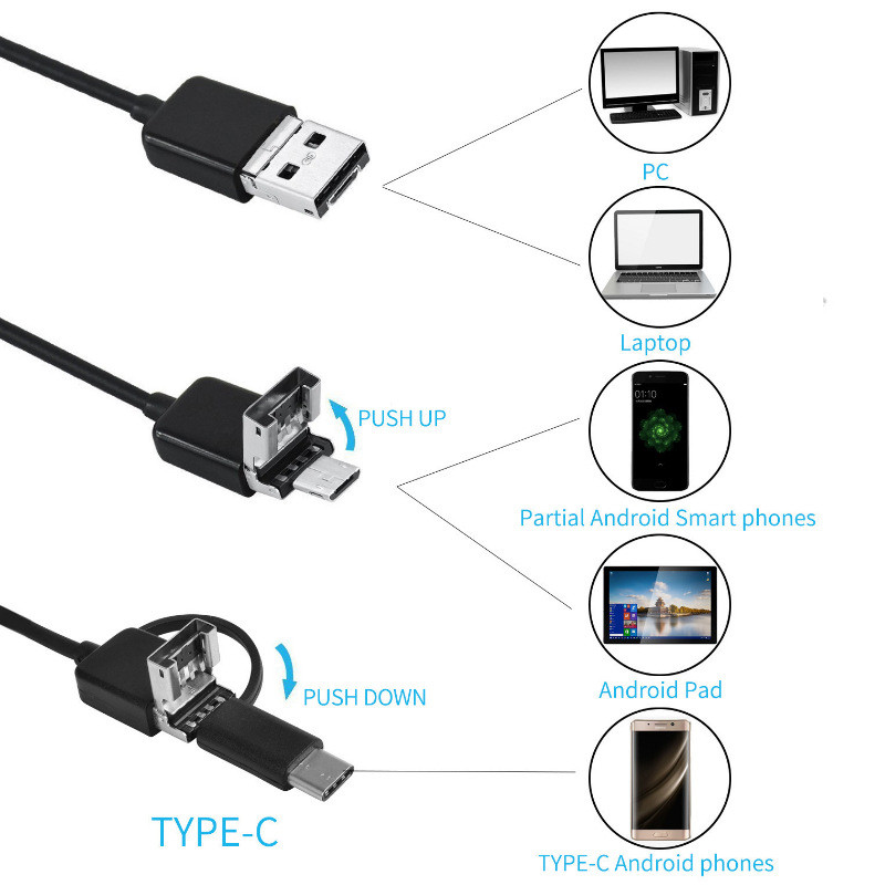 Autodele Tööstuslik nutitelefon HD endoskoop minikaamera Android Type-c USB 3-in-1 liides 5,5/7/8mm veekindel Micro IP67