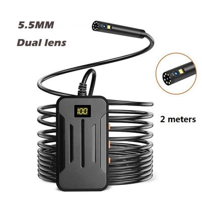 5,5 mm-es ipari WIFI endoszkóp HD1080P 9LED-s, kétlencsés kamera autóellenőrző boroszkóp IP68 vízálló 2600mAh merev kábel