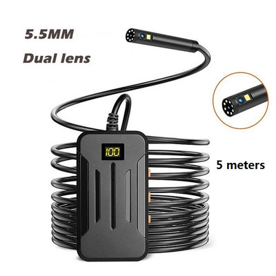 5,5 mm-es ipari WIFI endoszkóp HD1080P 9LED-s, kétlencsés kamera autóellenőrző boroszkóp IP68 vízálló 2600mAh merev kábel
