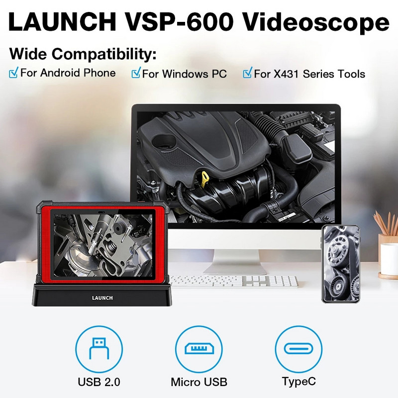 Originálny videoskop LAUNCH X431 VSP600 s HD kamerou, vodotesný IP67 a 6 LED diódami, nastaviteľná videoinšpekcia pre X431 V / PRO3S+ / PAD V