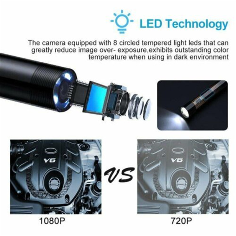 2/5/10M 8mm 8LED Endoscop industrial 1080P Wifi fără fir HD Boroscop Cameră de inspecție pentru iPhone Android iOS