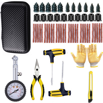 Sada náradia na opravu pneumatík automobilu, sada náradia na nanášanie klincov, zátka na prepichnutie bicykla, garážové kliešte s ihlovými čeľusťami, vákuový klinec s úložným vreckom