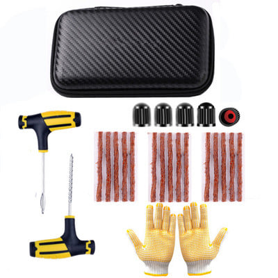 Sada náradia na opravu pneumatík automobilu, sada náradia na nanášanie klincov, zátka na prepichnutie bicykla, garážové kliešte s ihlovými čeľusťami, vákuový klinec s úložným vreckom