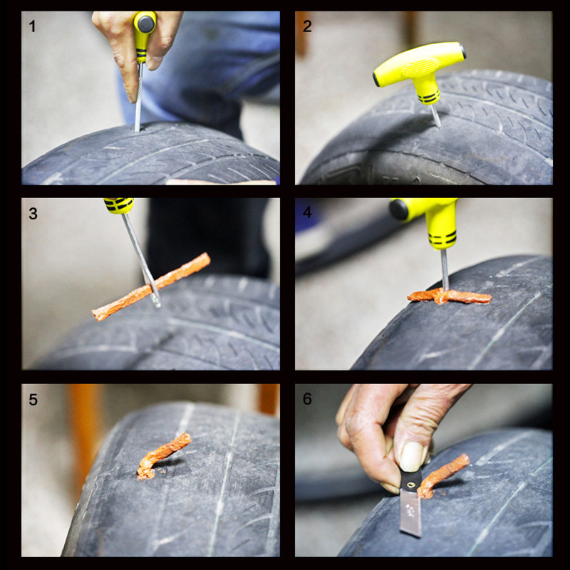 Sada náradia na opravu pneumatík automobilu, sada náradia na nanášanie klincov, zátka na prepichnutie bicykla, garážové kliešte s ihlovými čeľusťami, vákuový klinec s úložným vreckom