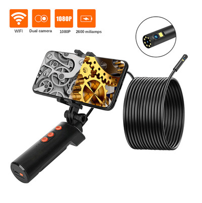 F280 Dual Lens Camera WIFI Inspection Endoscope HD1080P 8MM Rigid Cable Sanke Tube 9LED Waterproof Borescope for Android Iphone