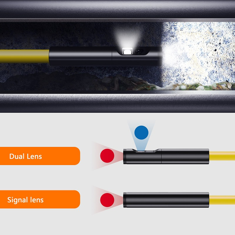 F280 Κάμερα διπλού φακού WIFI Inspection Endoscope HD1080P 8mm άκαμπτο καλώδιο Sanke Tube 9LED Αδιάβροχο σκελετό για Android Iphone