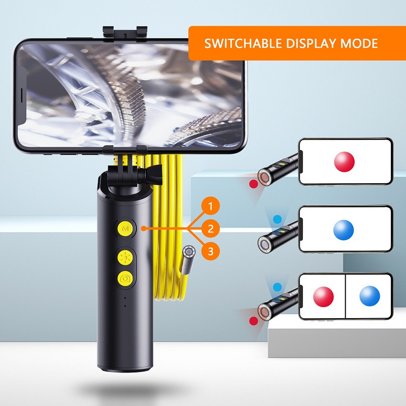 F280 Κάμερα διπλού φακού WIFI Inspection Endoscope HD1080P 8mm άκαμπτο καλώδιο Sanke Tube 9LED Αδιάβροχο σκελετό για Android Iphone