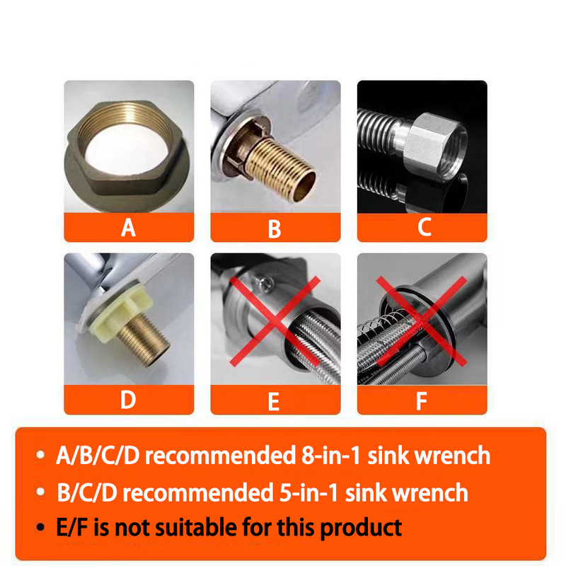 5/8/14 viename maišytuvo ir kriauklės montuotojo veržliaraktis santechnikos įrankis Daugiafunkcis montavimo vamzdžių ištraukimo baseino veržliaraktis vonios kambariui