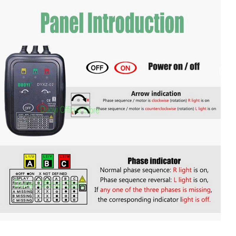 DYXZ-02 Bezkontaktný detektor, indikátor detektora, merač fázovej sekvencie, fázový merač, LED displej, 3-fázový tester
