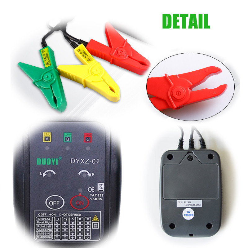 DYXZ-02 Bezkontaktný detektor, indikátor detektora, merač fázovej sekvencie, fázový merač, LED displej, 3-fázový tester
