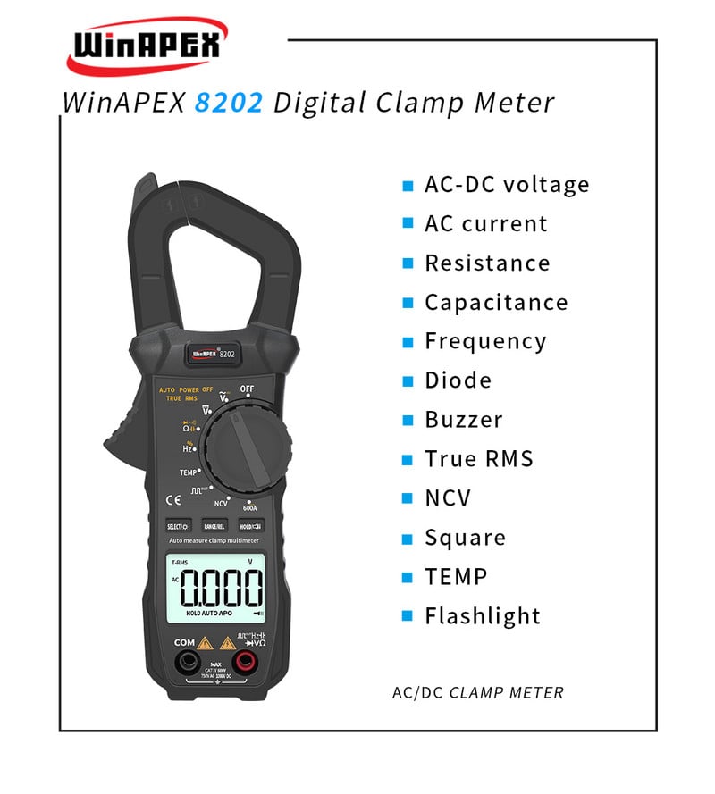 WinAPEX 8202/8203 Kliešťový merač AC/DC Digitálny prúdový kliešťový multimeter s automatickým rozsahom