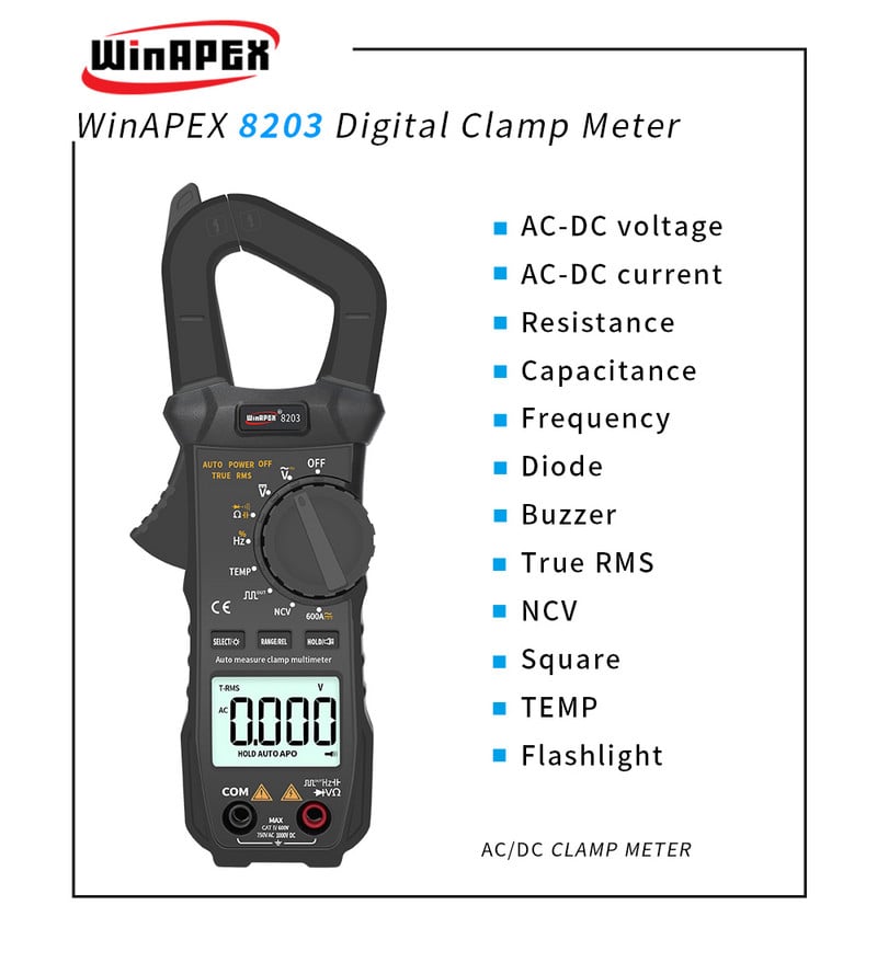 WinAPEX 8202/8203 Kliešťový merač AC/DC Digitálny prúdový kliešťový multimeter s automatickým rozsahom