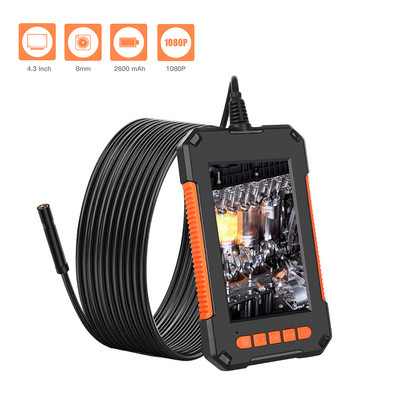 Endoskopa kamera 1080P HD 4,3 collu ekrāns Profesionāla divu objektīvu pārbaudes kamera Rokas IP67 čūskas kamera ar 8 LED 2600 mAh