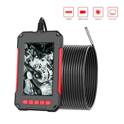 Endoskopa kamera 1080P HD 4,3 collu ekrāns Profesionāla divu objektīvu pārbaudes kamera Rokas IP67 čūskas kamera ar 8 LED 2600 mAh