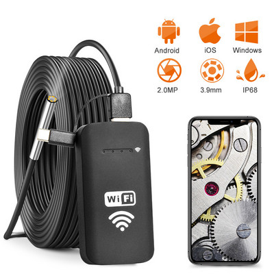 Newest 3.9MM 2.0MP wifi Endoscope Camera  IP67 Waterproof 720P HD Inspection Snake Camera for Android and iOS Smartphone, Tablet