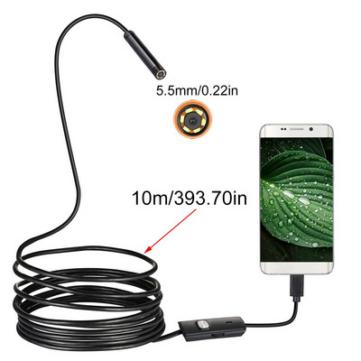 Автомобилна мини USB ендоскопска камера Type-C 0.3MP камера за змийска инспекция Водоустойчив бороскоп с 6 регулируеми LED светлини за Android