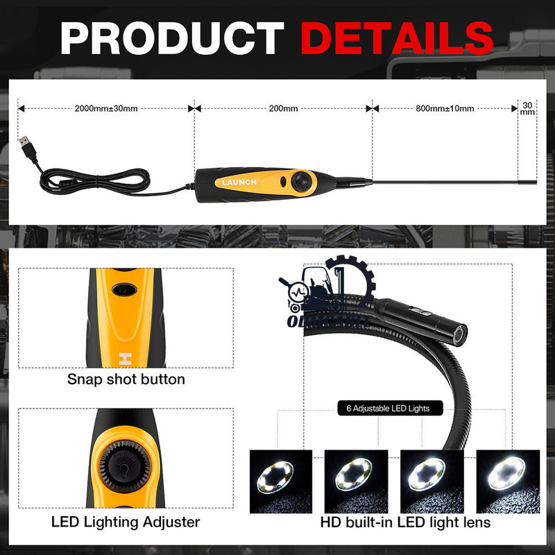 Για LAUNCH VSP600 Videoscope Camera Endoscope Car Inspection Mirror Flexible IP67 Waterproof 6LED Adjustable