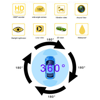 Σύστημα εγγραφής πανοραμικής εικόνας 2D Surround αυτοκινήτου 360 ° Σύστημα εναέριας προβολής Κάμερα αυτοκινήτου με κάμερα νυχτερινής όρασης DVR Σύστημα πανοράματος 1080P