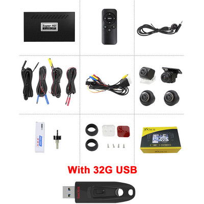 Auto 2D priestorový obraz Panoramatický záznamník 360 ° letecký pohľad systém Auto kamera s DVR kamerou s nočným videním 1080P Panoramatický systém