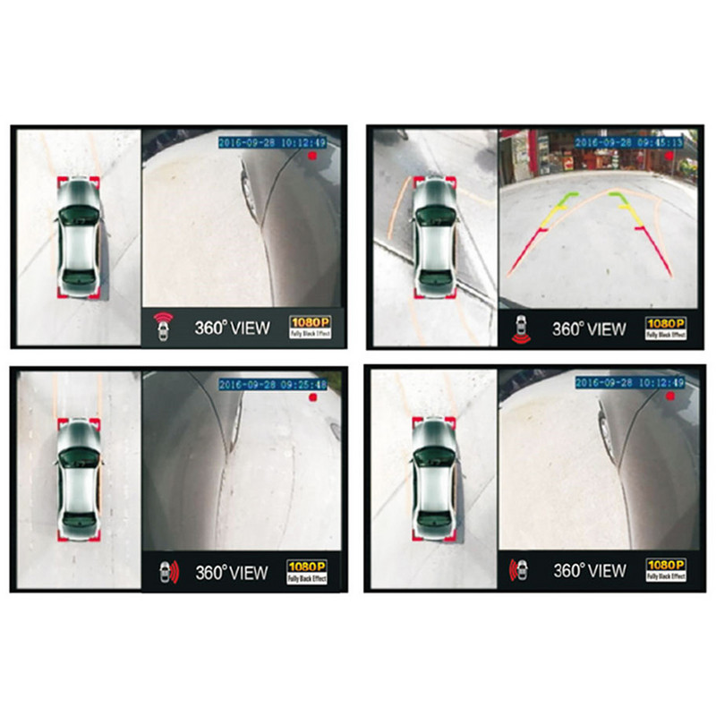 Auto 2D priestorový obraz Panoramatický záznamník 360 ° letecký pohľad systém Auto kamera s DVR kamerou s nočným videním 1080P Panoramatický systém