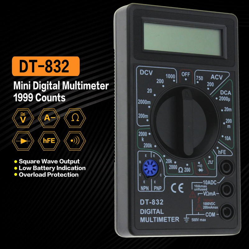 Multimetru digital DT-832 1999 Numărătoare automate AC/DC Amp Volt Ohm Tester Voltmetru Ampermetru ohmmetru Capacitate Multimetru