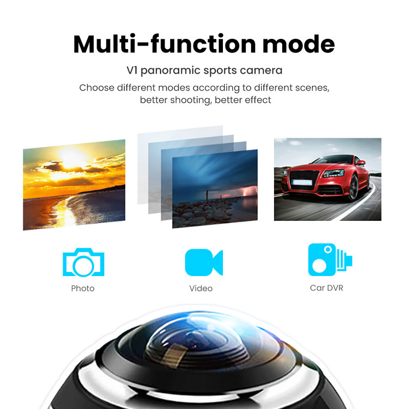 Mini panorama 360 vezetésrögzítő/360 panoráma 4K vízálló rázkódásmentes sportkamera/V1 sport dv/VR virtuális valóság kamera
