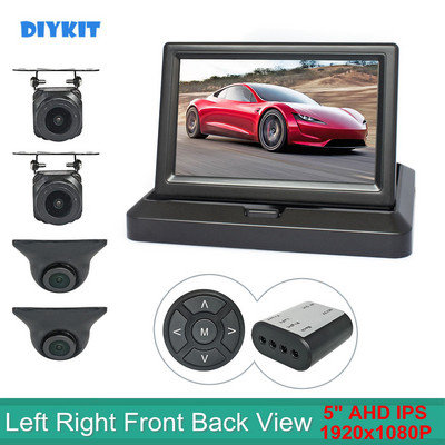 DIYKIT 5 hüvelykes AHD IPS Foldabel autós monitor 1920*1080P elöl/oldalsó/hátulnézet AHD Starlight éjjellátó autós kamera vízálló