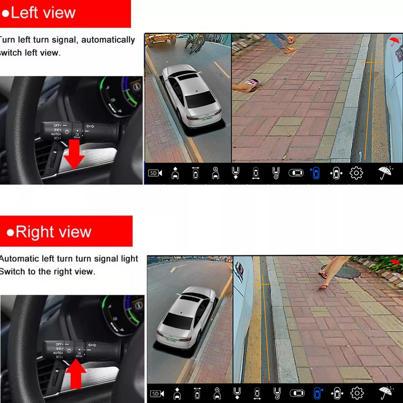 Κάμερα 5D 360 για αυτοκίνητο 12 Κουμπί κουμπιού όψης 360 Πανοραμική Όλη τη νυχτερινή όραση 2- 24 ώρες Στάθμευση Κάμερα επιτήρησης Σύστημα Dvr