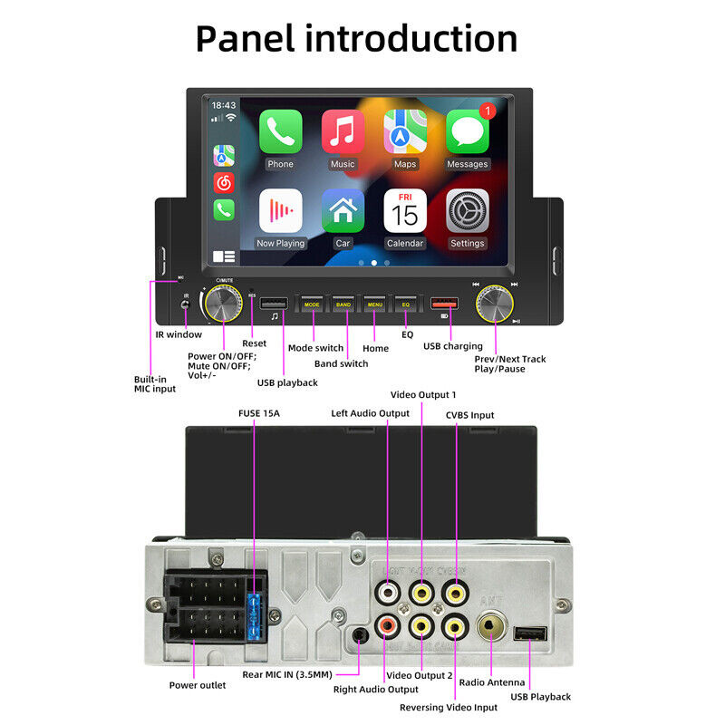 Autoraadio Multimeedia Video MP5-mängija Juhtmega Carplay Automotive Universaalne 6,2-tolline puuteekraaniga Bluetoothi peegellink