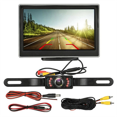 Hátsó kamera Vezeték nélküli autó hátsó nézet HD parkolórendszer éjszakai látás + 5 hüvelykes monitor autós tolató kamera