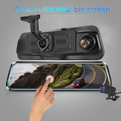 HGDO Dash Cam 10"-es tolató kamerával Autó hátsó kamera monitor 1080P videorögzítő elöl és hátul Avto DVR tartó