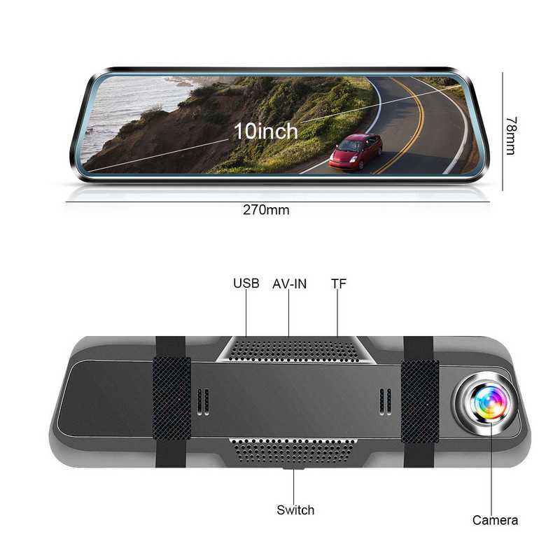 HGDO Dash Cam με βάση 10" Κάμερα οπισθοπορείας Οθόνη πίσω κάμερας αυτοκινήτου 1080P Video Recorder μπροστινή και πίσω θήκη Avto Dvr