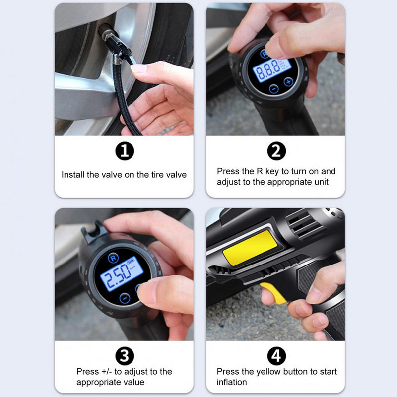 Ηλεκτρικό φουσκωτό ελαστικών αυτοκινήτου 150 PSI Cordless Air Compressor με φως LED Επαναφορτιζόμενη φορητή ψηφιακή αντλία αέρα ελαστικών αυτοκινήτου