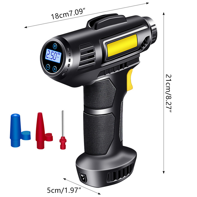 Ηλεκτρικό φουσκωτό ελαστικών αυτοκινήτου 150 PSI Cordless Air Compressor με φως LED Επαναφορτιζόμενη φορητή ψηφιακή αντλία αέρα ελαστικών αυτοκινήτου